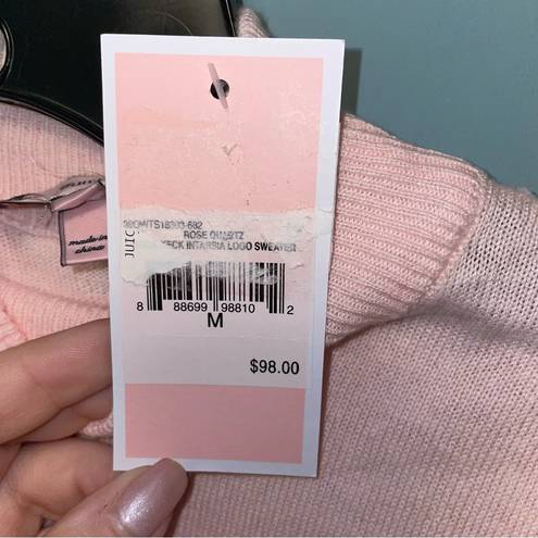 Juicy Couture  Mock Neck Intarsia Logo Sweater in Rose Quartz Size Medium