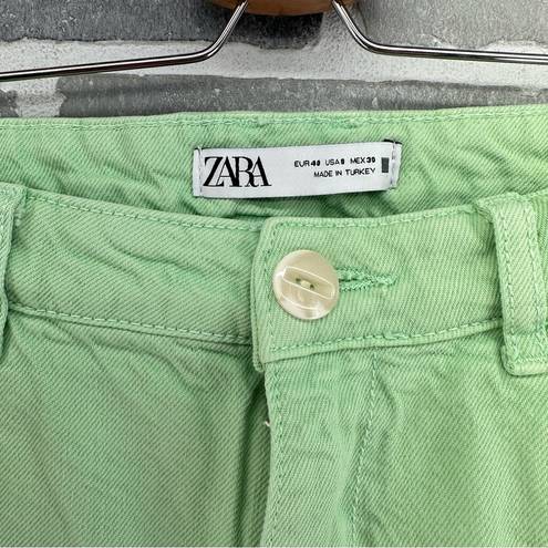 ZARA  High Rise Ribcage Straight Ankle Jeans Lime Green Women’s Size 8