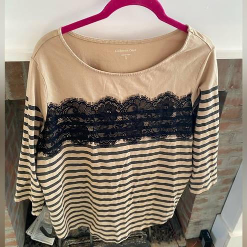 Coldwater Creek  XL Tan And Black Lace Stripes Shirt size XL 16