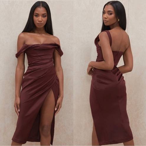 House Of CB  'Rhoda' Raisin Off Shoulder Corset Dress wine  /Size S NWOT