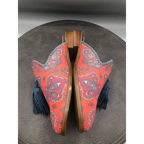 Jack Rogers  Womens Shoes 6 Delaney Mules Boho Textile Paisley Tassels