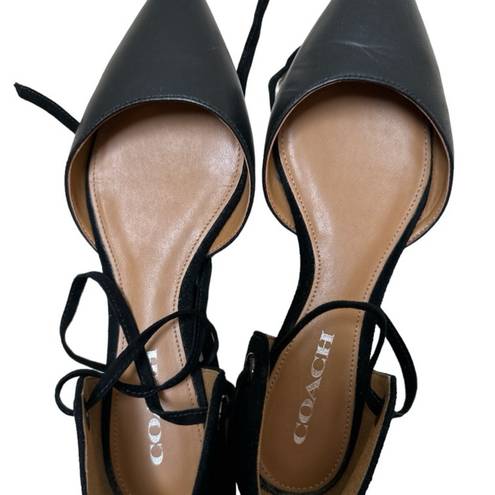 Coach  Womens Roy Suede Pointed Toe Ankle Strap Slide Flats