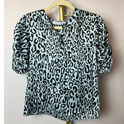 Rebecca Minkoff  Blue Ally Animal Print Ruched Sleeve Top Sz. S