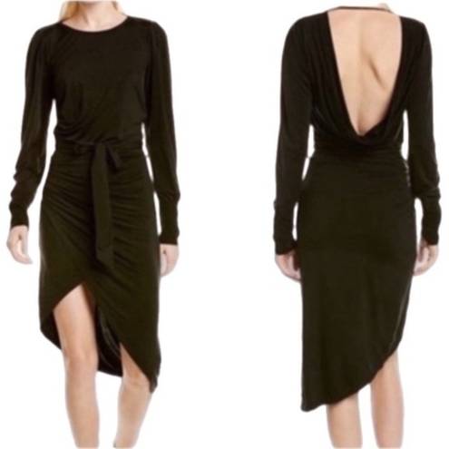 Young Fabulous and Broke YOUNG, FABULOUS & BROKE black open back,ruched,asymmetrical midi dress, M. NWT