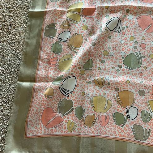 Vintage Bessi Style Silk Scarf Leaves Floral Pink Orange Silk Scarf Leaf Flower