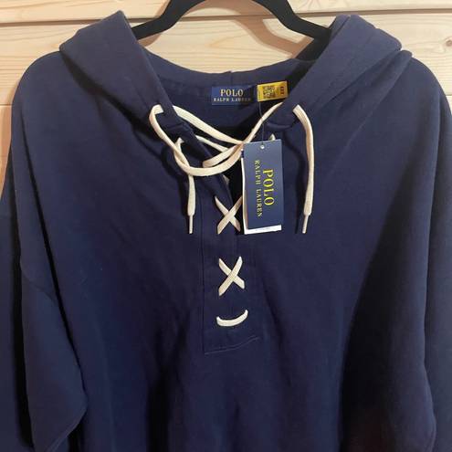 Polo  Ralph Lauren Lace-Up Fleece Hoodie Blue Women's Size XS/S