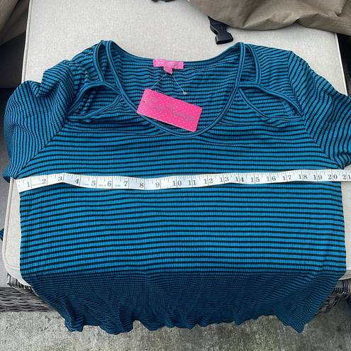 Revolution Curve  teal & black stripe long sleeve top size 2X NEW