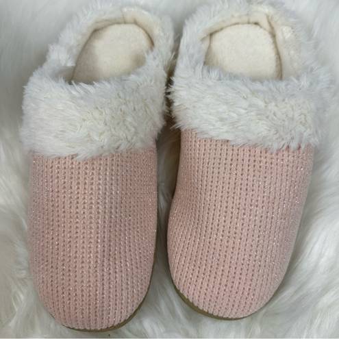 Isotoner Signature Charlotte Chenille Slippers Faux Fur Pink Sparkle M (7.5-8)