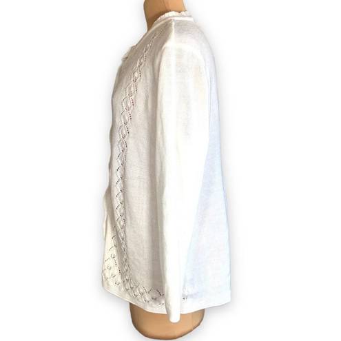 Only Vintage  Necessities Cardigan Sweater Off White Round Neck Crocheted Knit