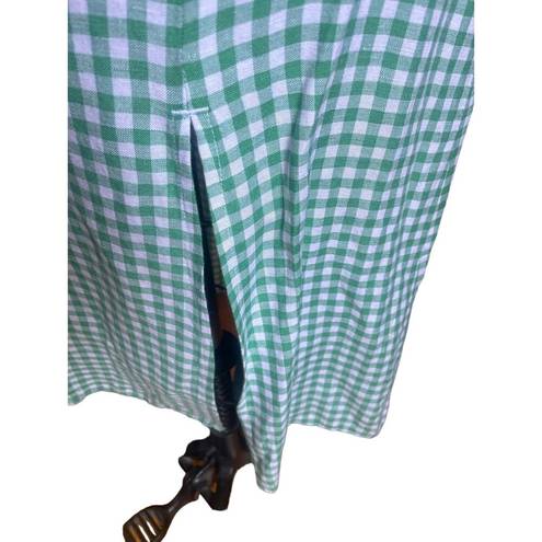 The Loft NWT Gingham Linen Blend Side Slit Midi Skirt in Green & White Size 8