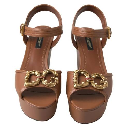 Dolce & Gabbana  Brown Leather AMORE Wedges Sandals Shoes US 6.5