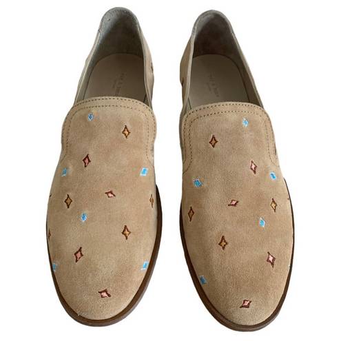 Rag and Bone  Amber Embroidered Suede Loafer Flat in Tan Multi Size 38