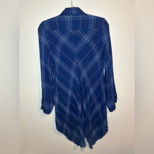 Max Studio  Blue Plaid Long Sleeve Rayon Button Up High-Low Shirt - Size S