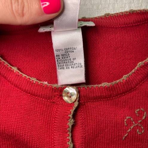 Talbots PL  Red Cardigan with Floral Embroidery