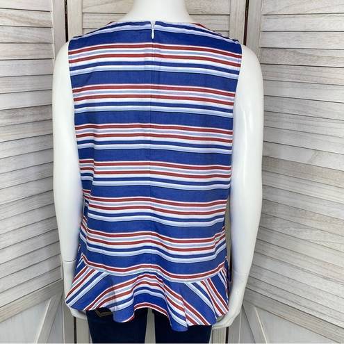 Tommy Hilfiger  Striped Peplum Hem Sleeveless Blouse Medium Tank Top Blue Red