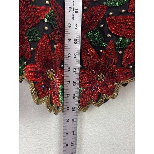 Laurence Kazar  New York Vintage Poinsettia Sequin Beaded Blouse Top Size Large