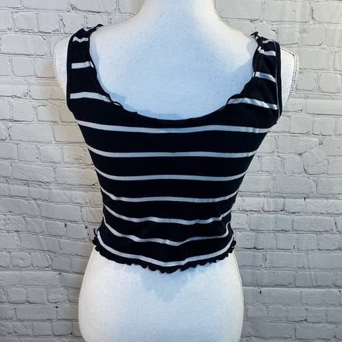 The Moon VIOLET Tank Top Lettuce Edge Cropped Black/White Striped-Small