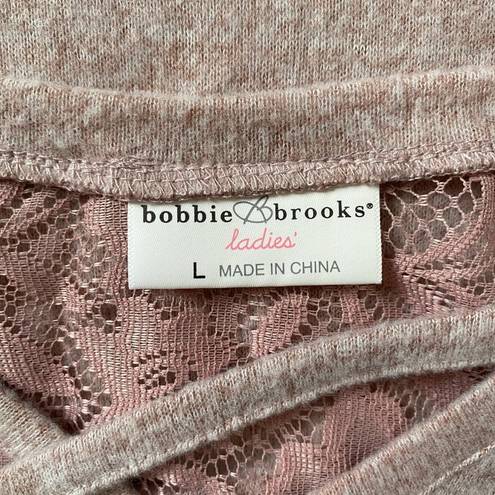 Brooks bobbie  women's large 3/4 sleeve v-neck dusty rose soft top with lace