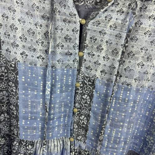 Pilcro  Anthropologie Tiered Tunic Blouse Patchwork Blue Sz XL | Western Cowgirl