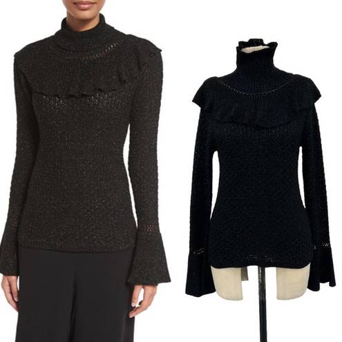 Krass&co  Ruffled-Trim Turtleneck Sweater in Black Size Small
