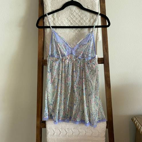 Victoria's Secret NWOT Victoria’s Secret purple lace & pastel print mesh slip dress