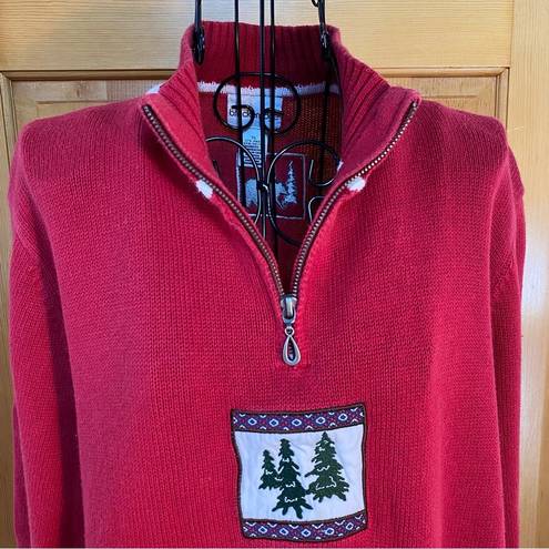 Breckenridge Vintage  Grandma 1/4 Zip Turtleneck Fir Tree Sweater Red Size XL