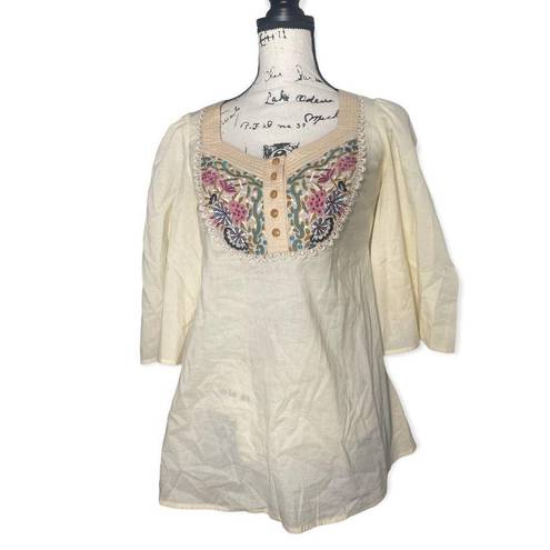 Tracy Reese Plenty by  SZ 2 embroidered front cream blouse