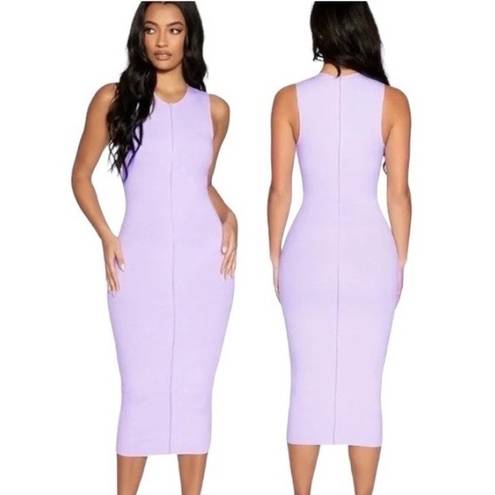 Naked Wardrobe  All Snatched Up Sleeveless Ribbed Body-Con Midi Dress in Lavender
