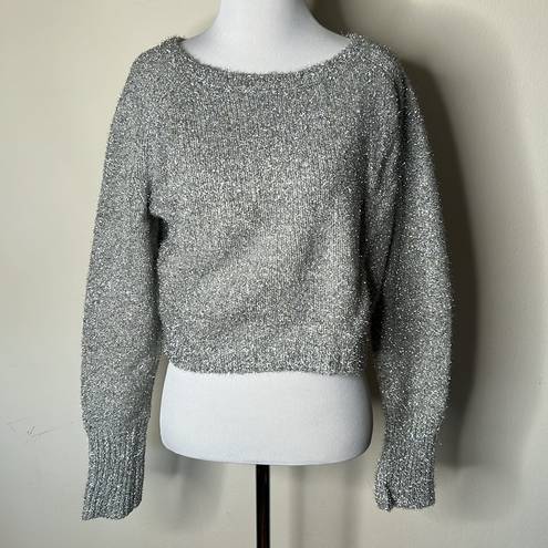 All Saints Rosetta Silver Tinsel Cropped Sweater