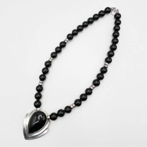 Onyx Vintage Black  Sterling Silver Statement Necklace Beaded Western Bohemian