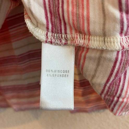 St. John  Blouse Pink White Stripe Large Pullover Stretch Square Neck Top