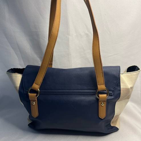 Tommy Hilfiger  Shoulder Bag/Tote in Navy Leather & Cream Striped Fabric, EUC