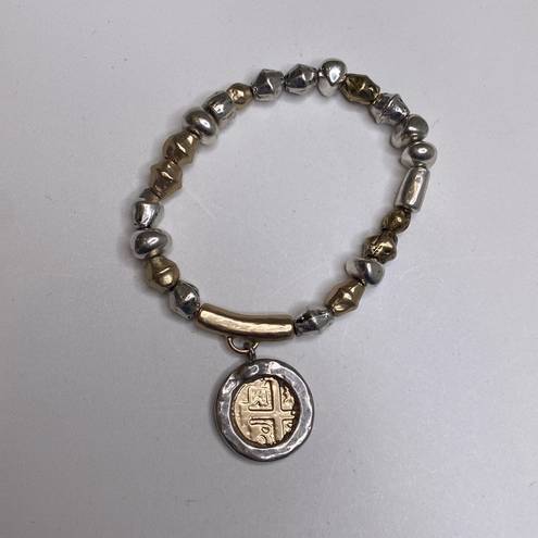 Chico's Chico’s Unsigned Gold-Tone & Silver-Tone Stretch Bracelet w/ Faux Coin Charm