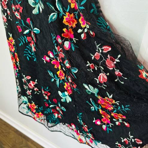 Hunter Bell  Women Black Floral Lace Painterly Embroidery Lace Midi Dress Size 8