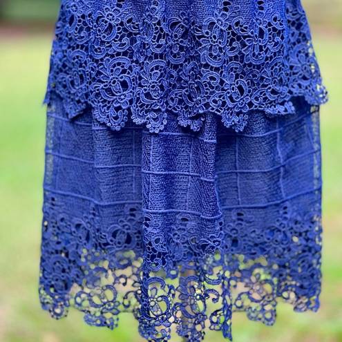 Alya  Blue Lace Tiered Dress Junior's Size Medium