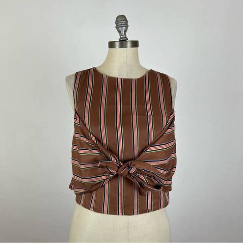 J.O.A. Brown Stripe Knot Crop Top