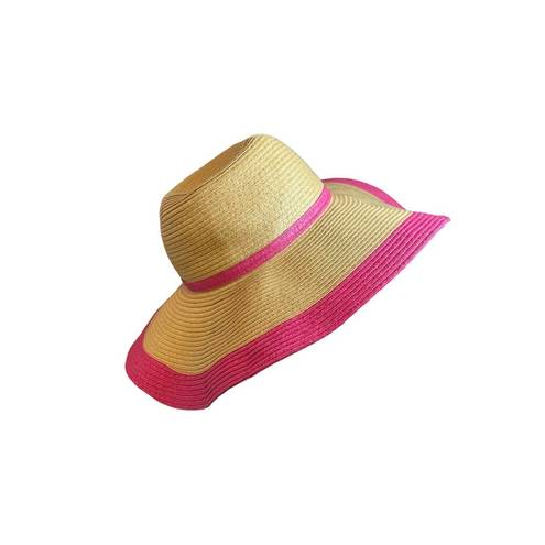 Charlie Paige Charlie‎ Paige Wide Brim Floppy Contrast Bright Pink Straw Sun Hat