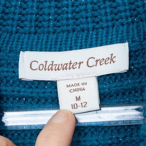 Coldwater Creek  Metallic Blue Short Sleeve Cowl Neck Sweater Size Medium