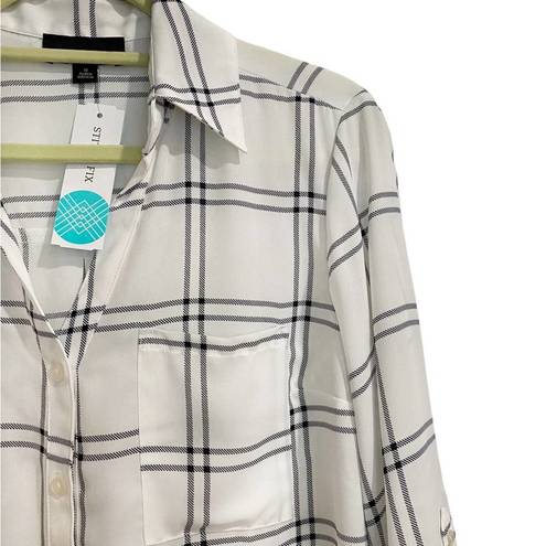 Fortune + Ivy  Christelle Button Down White Plaid Blouse Sz M NWT