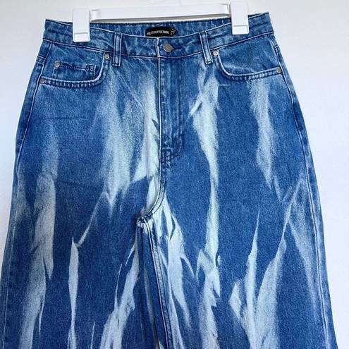 Pretty Little Thing  Women's Mid Blue Wash High Waist Tie Dye Wide Leg Jeans size