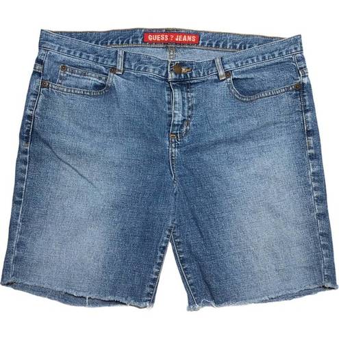 Guess  (32) Women's Y2K Blue Medium Wash Cut Off Bermuda Jean Shorts Denim