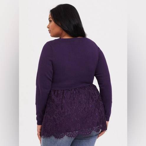 Torrid  Purple Lace Babydoll Pullover Peplum Long Sleeve