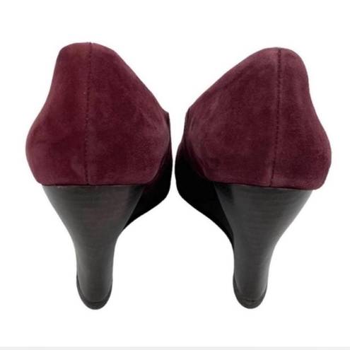 Eileen Fisher Round Toe Slip On Burgundy Suede Wedge Shoes Size 5.5