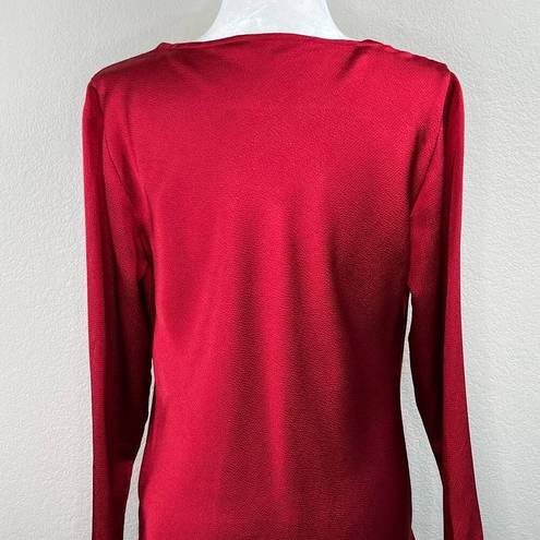 Natori  Solid Red Long Sleeve Draped Cowl Neck Textured Top Women’s Size Medium