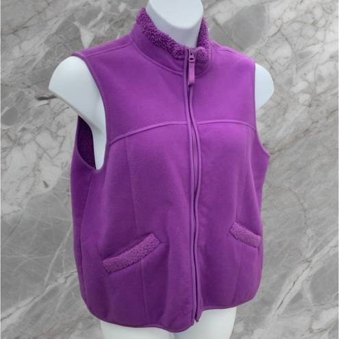 Coldwater Creek  Sleeveless Solid Purple Full Zip Hip Pockets Fleece Vest  XL