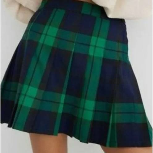 Aerie NWT  Pleated Plaid Mini Skirt in Green Blue