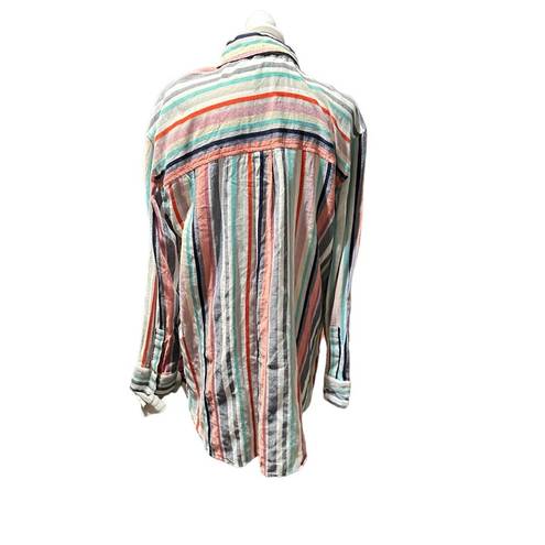 Caslon Women's  striped multi color button down long sleeve, size Large L