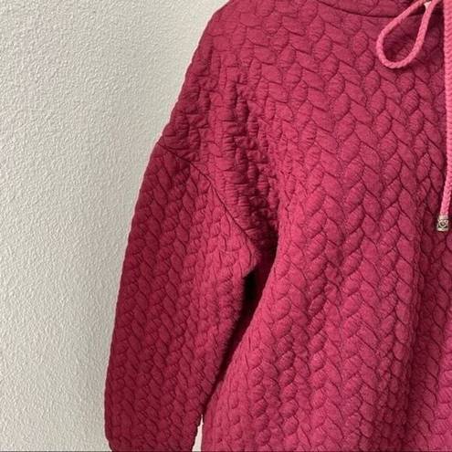 Suzanne Betro  Sweatshirt Womens Size Small Red Quilted Hoodie Oversized Pockets