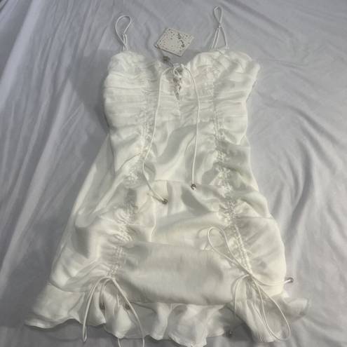 Angel Biba NWT M Medium MAGIC MOMENT RUCHED DRAWSTRING MINI DRESS WHITE Bachelorette