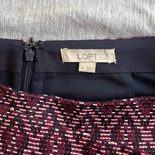 The Loft  Burgundy Diamond Tweed Button Wrap Skirt